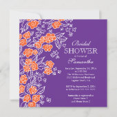 Hübsche Blumen-modernes lila u. orange Brautparty Einladung (Vorderseite)