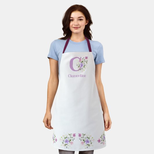 Hübsche Blumen-Schürze mit Initialen und Namen des Schürze (Getragen)