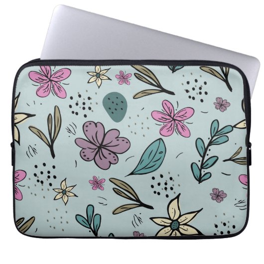 Hübsche Blumen und Blätter illustriertes Muster Bl Laptopschutzhülle (Vorderseite)