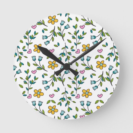 Hübsche Blumen und Herzen Lichtmuster Runde Wanduhr (Vorderseite)