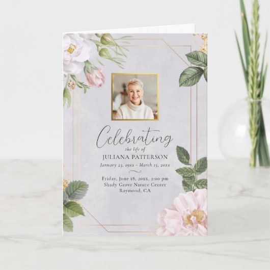 Hübsche Blumenbeerdigung Foto Orden der Beerdigung Programm (Vorderseite)