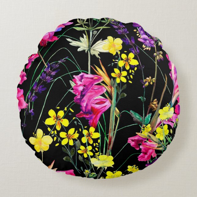 Hübsche Blumendekoration auffallend Rundes Kissen (Vorderseite)