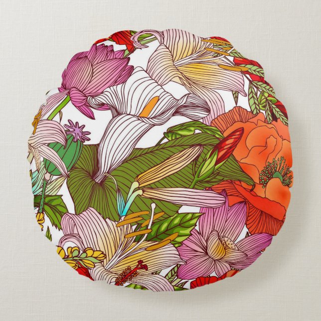 Hübsche Blumendekoration auffallend Rundes Kissen (Vorderseite)