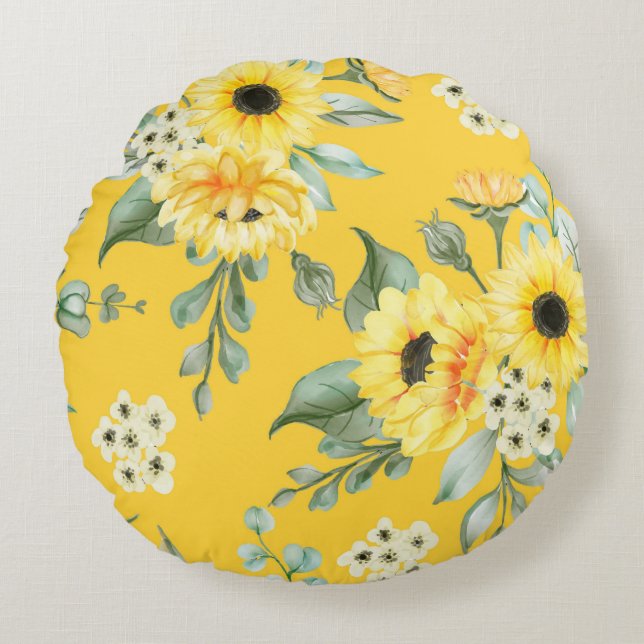 Hübsche Blumendekoration auffallend Rundes Kissen (Vorderseite)