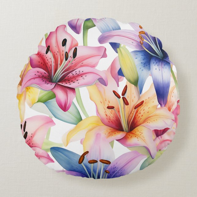 Hübsche Blumendekoration auffallend Rundes Kissen (Vorderseite)