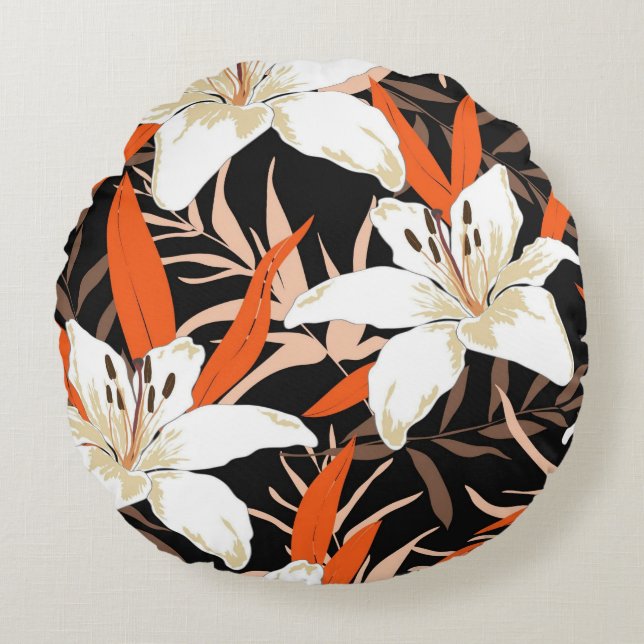 Hübsche Blumendekoration auffallend Rundes Kissen (Vorderseite)