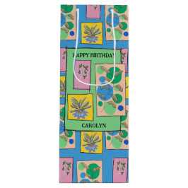 Hübsche Blumendoodle blau, Geburtstag, Ihr Name Geschenktüte Für Weinflaschen