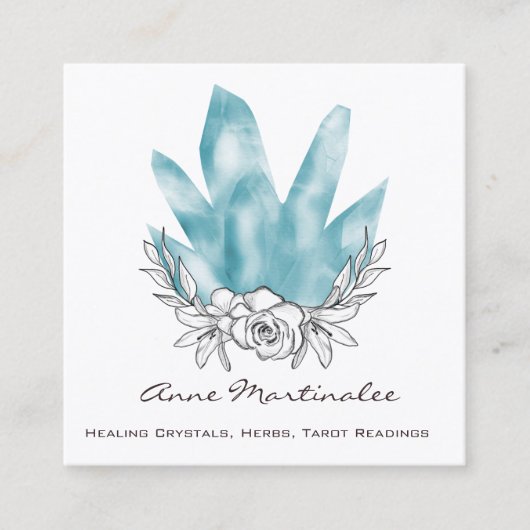 Hübsche Blumendoodle Blaukristalle Quadratische Visitenkarte (Vorderseite)