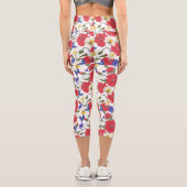 Hübsche Blumendrucke Rote Pflaumen Blaue Wildblume Capri Leggings (Rückseite)
