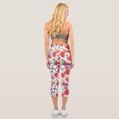 Hübsche Blumendrucke Rote Pflaumen Blaue Wildblume Capri Leggings (Rückseite)