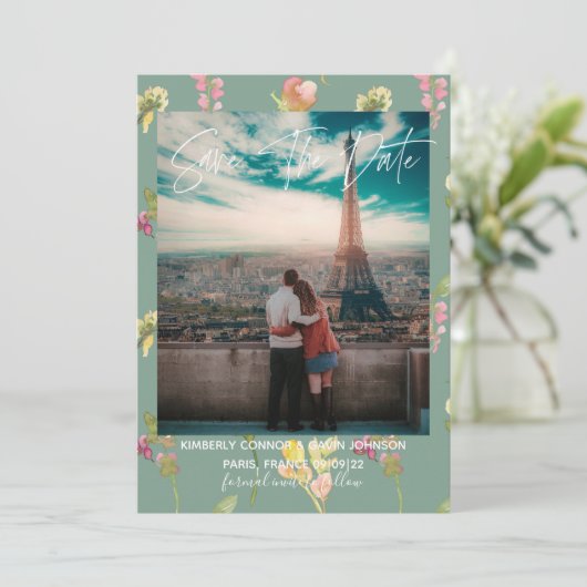 Hübsche Blumenfarbe | SAVE THE DATE (Stehend Vorderseite)