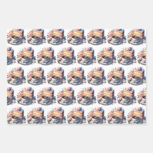 Hübsche Blumengeburtstorte, Kaffee und Blume Geschenkpapier Set (Vorderseite 3)