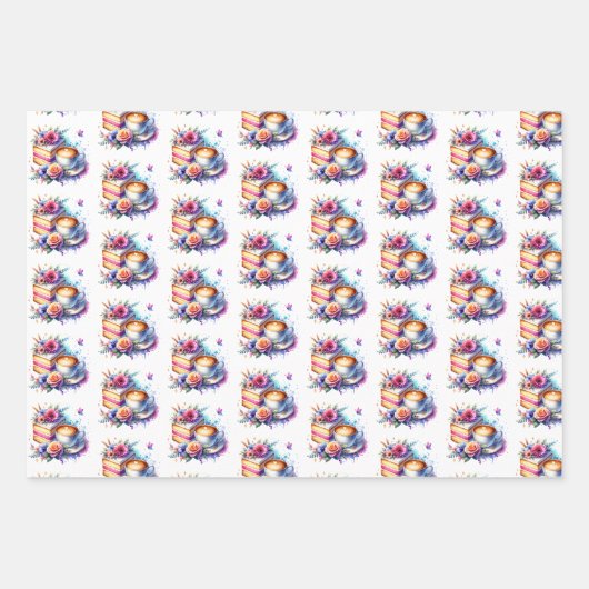 Hübsche Blumengeburtstorte, Kaffee und Blume Geschenkpapier Set (Vorderseite 2)