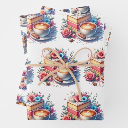 Hübsche Blumengeburtstorte, Kaffee und Blume Geschenkpapier Set (Beispiel)