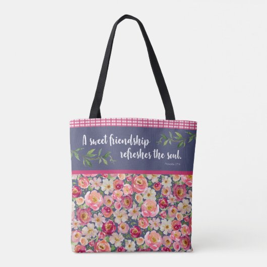 Hübsche blumengeschmückte Tasche mit Bibelverse (Rückseite)