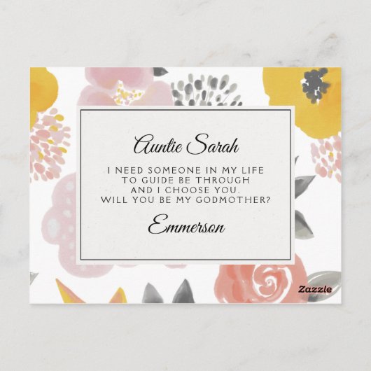 Hübsche Blumengodmutterkarte Postkarte (Rückseite)