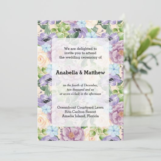 Hübsche Blumenhochzeit Einladung (Stehend Vorderseite)