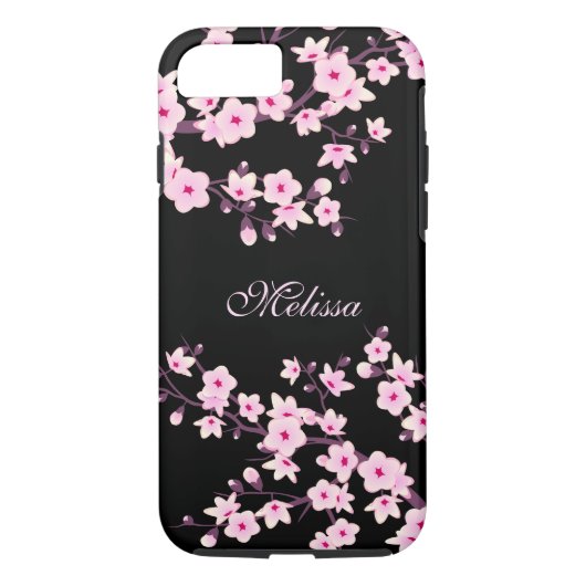 Hübsche Blumenkirsche Blossom Rosa Schwarze Monogr Case-Mate iPhone Hülle (Rückseite)