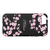 Hübsche Blumenkirsche Blossom Rosa Schwarze Monogr Case-Mate iPhone Hülle (Rückseite (Horizontal))