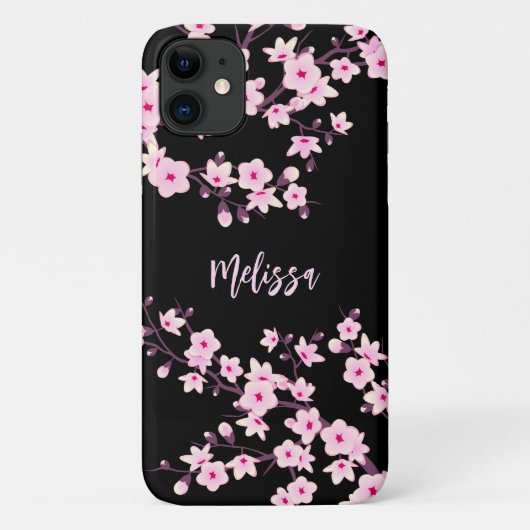 Hübsche Blumenkirsche Blossom Rosa Schwarze Monogr Case-Mate iPhone Hülle (Rückseite)