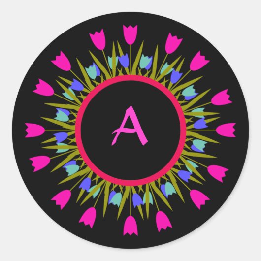 Hübsche Blumenkleber für die Monogrammatisierung Runder Aufkleber (Vorderseite)