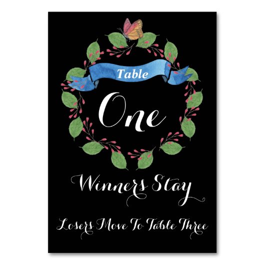 Hübsche Blumenkranz-Bunco-Tischkarte Nr. 1 Tischnummer (Vorderseite)