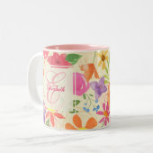Hübsche Blumenmonogramm-Tasse Zweifarbige Tasse (Vorderseite Links)