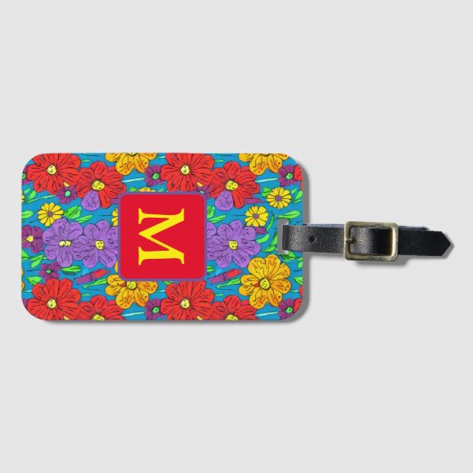 Hübsche Blumenmuster Mit Monogramm Gepäckanhänger (Vorderseite (Horizontal))