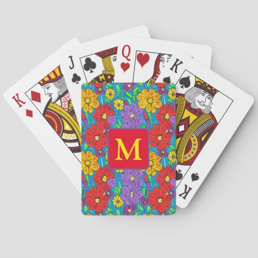 Hübsche Blumenmuster Mit Monogramm Spielkarten (Rückseite)