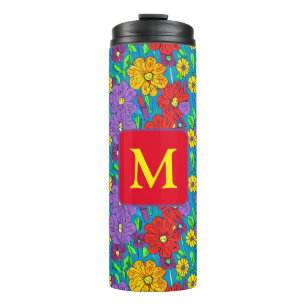 Hübsche Blumenmuster Mit Monogramm Thermosbecher