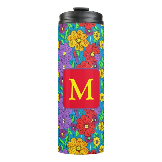 Hübsche Blumenmuster Mit Monogramm Thermosbecher (Vorderseite)