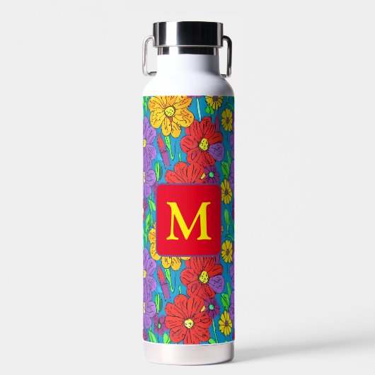 Hübsche Blumenmuster Mit Monogramm Trinkflasche (Vorne)