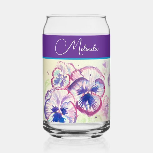 Hübsche Blumenpastel Pansy Lila Aquarellfarbe Schü Dosenglas (Vorderseite)