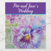 Hübsche Blumenpastel Pansy Lila Wasserfarbe Weinetikett (Einzelnes Label)