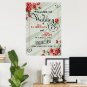 Hübsche Blumenpracht Grün & Rote Rosen Hochzeit Poster (Heimbüro)