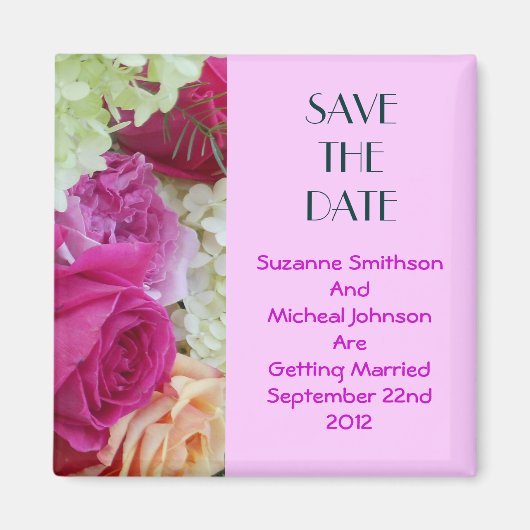 Hübsche Blumenrosa-Blume Save the Date Hochzeit Magnet (Vorne)