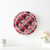 Hübsche Blumenrosa Rote Rosen Muster Große Wand Wanduhr (Zuhause)