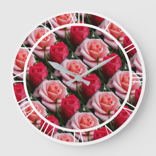 Hübsche Blumenrosa Rote Rosen Muster Große Wand Wanduhr (Vorderseite)