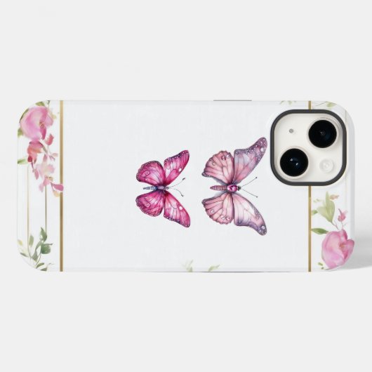 Hübsche Blumenrosa Schmetterlinge iPhone 14 Fall Case-Mate iPhone Hülle (Rückseite (Horizontal))