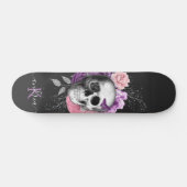 Hübsche Blumenschädel Botanische Blätter Bezeichnu Skateboard (Horizontal)
