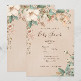 Hübsche Blumenschrift Elegant Gender Neutral Baby Einladung