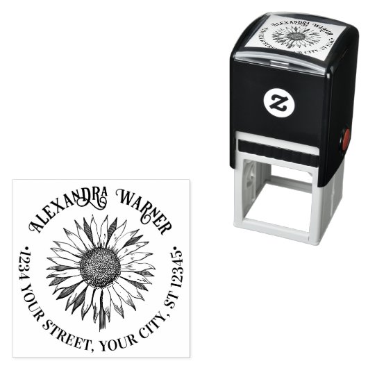 Hübsche Blumensonnenblume #2A Name Rücksendeadress Permastempel (Beispiel)