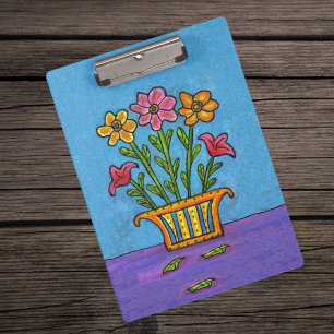Hübsche Blumenstrauß-Blumen-Vase Volkskunst Klemmbrett