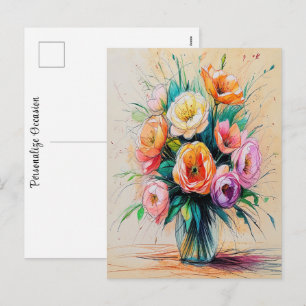 Hübsche Blumenstrauß-Kunst mit Buntstiften gezeich Feiertagspostkarte