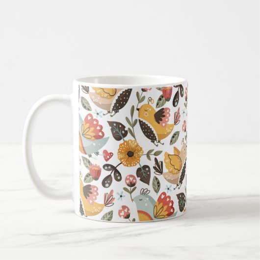 Hübsche Blumenvögel Bohemisches Muster Kaffeetasse (Links)