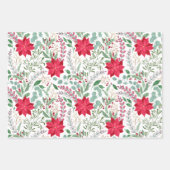 Hübsche Blumenwasserfarbe Glitzer Rote Poinsettie Geschenkpapier Set (Vorderseite 3)