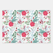 Hübsche Blumenwasserfarbe Glitzer Rote Poinsettie Geschenkpapier Set (Vorderseite)