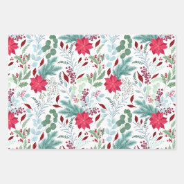 Hübsche Blumenwasserfarbe Glitzer Rote Poinsettie Geschenkpapier Set