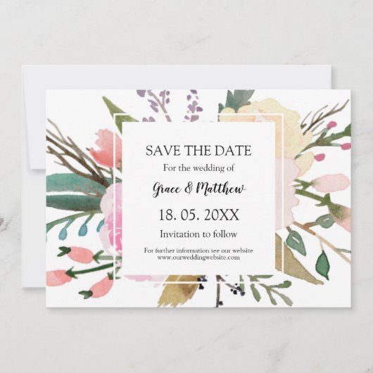 Hübsche Blumenwasserfarbe Hochzeit retten Datum Save The Date (Vorderseite)