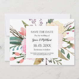 Hübsche Blumenwasserfarbe Hochzeit retten Datum Save The Date